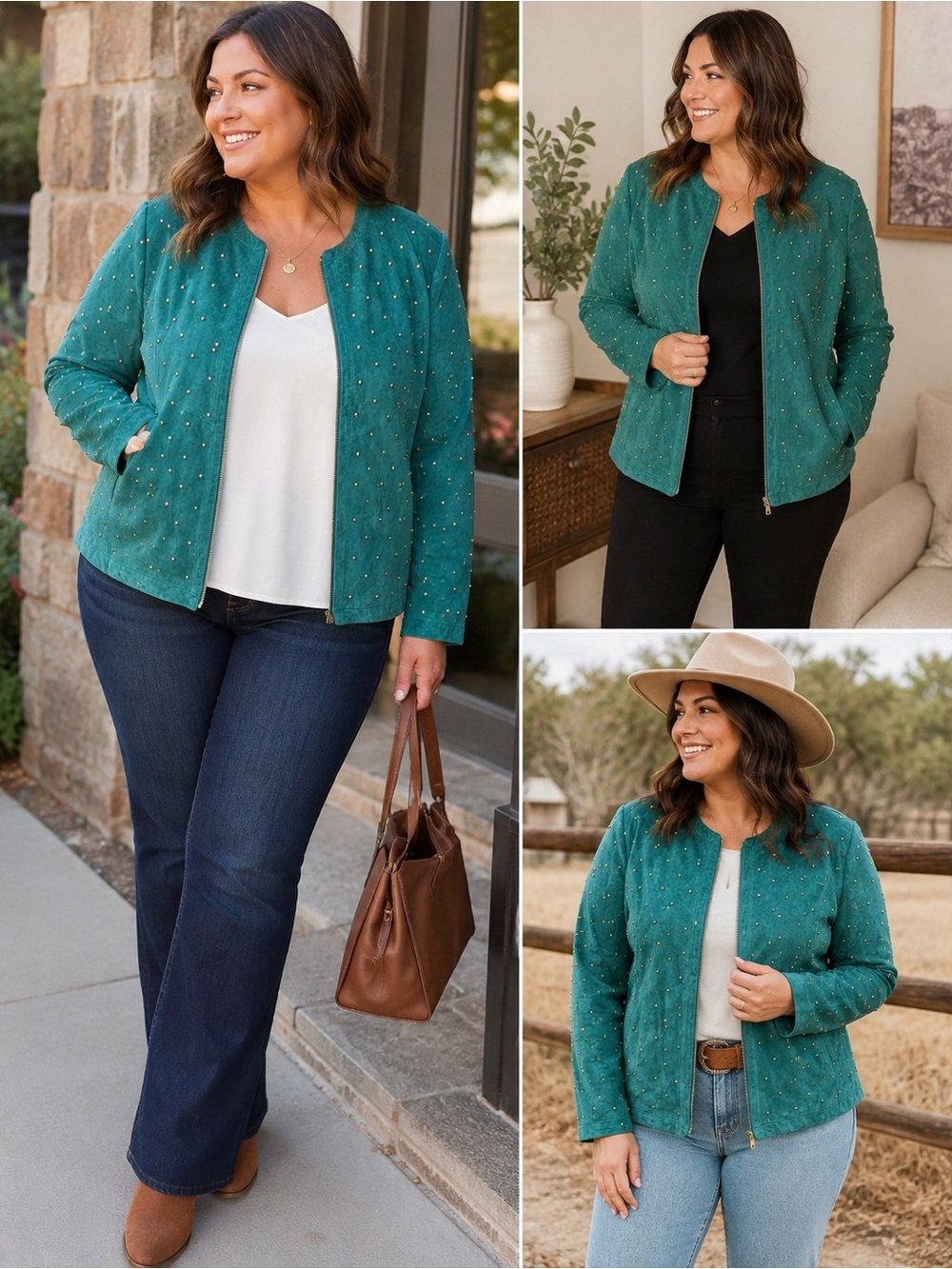 Linea by Louis Dell’Olio Women’s XL Green Suede Leather Studded Jacket NWT